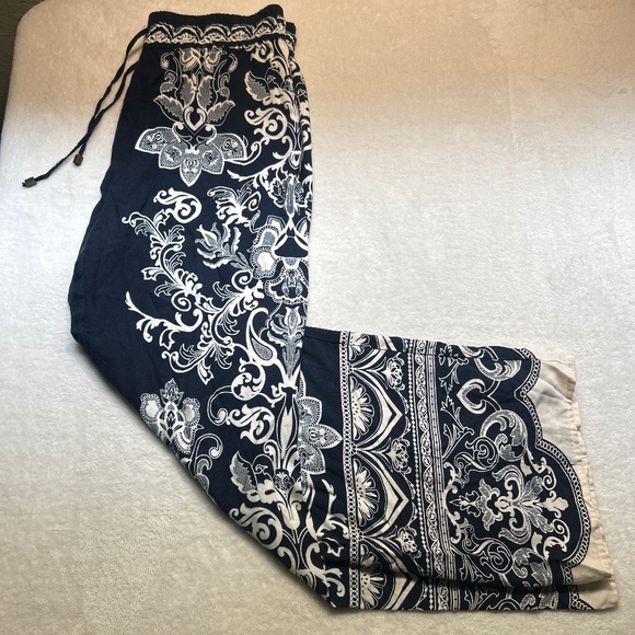 Rose & Thyme casual flowy pants navy blue& white SZ medium - Picture 1 of 3